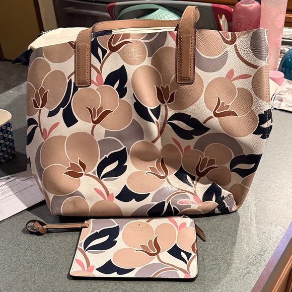 kate spade Handbags - Kate Spade Floral Tote - Cream, Tan, Black, Pink